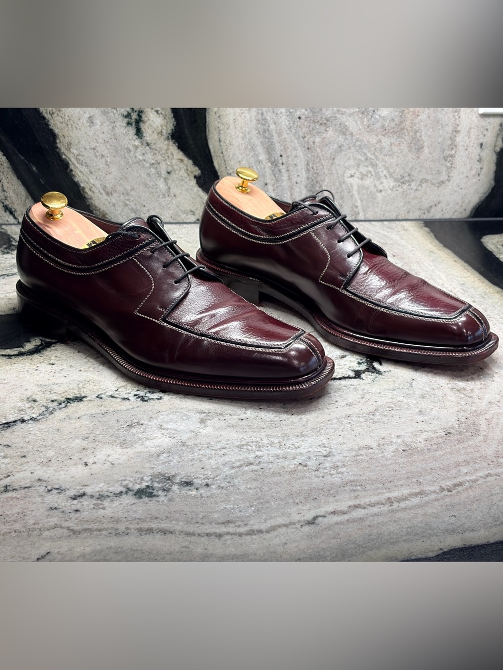 A. Testoni Bologna 9.5D(UK) 10.5 (US) Burgundy Split Toe Derby Dress Shoes